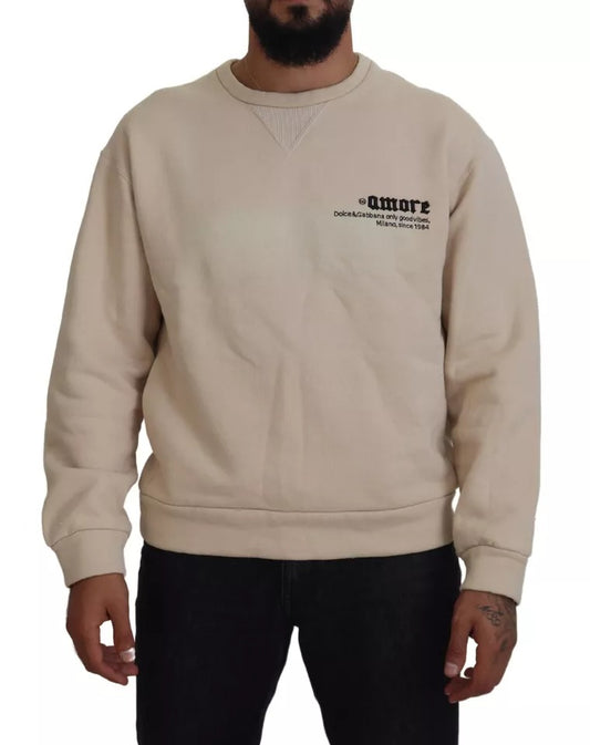 Dolce & Gabbana Beige Amore Cotton Crew Neck Pullover Sweater Dolce & Gabbana