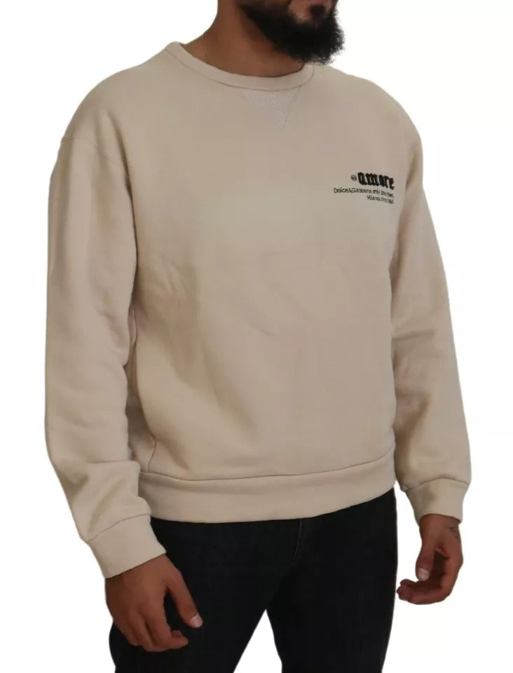 Dolce & Gabbana Beige Amore Cotton Crew Neck Pullover Sweater Dolce & Gabbana