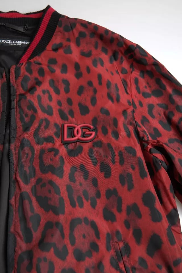 Dolce & Gabbana Red Leopard Bomber Short Coat Jacket Dolce & Gabbana