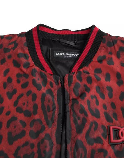 Dolce & Gabbana Red Leopard Bomber Short Coat Jacket Dolce & Gabbana