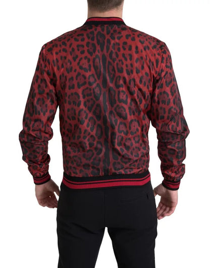 Dolce & Gabbana Red Leopard Bomber Short Coat Jacket Dolce & Gabbana