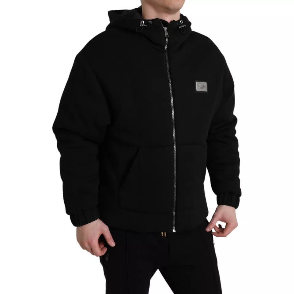 Dolce & Gabbana Black Cotton Hooded Logo Bomber Men Jacket