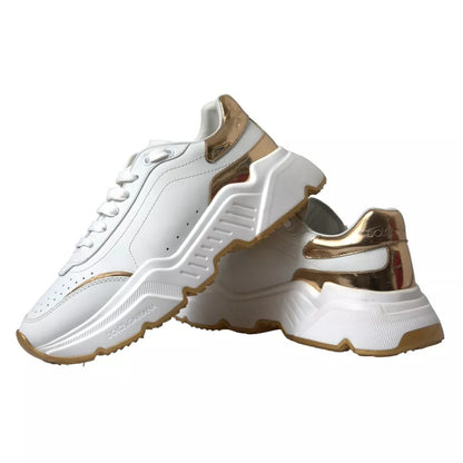 Dolce & Gabbana White Gold Leather Men Sneakers DAYMASTER Shoes Dolce & Gabbana