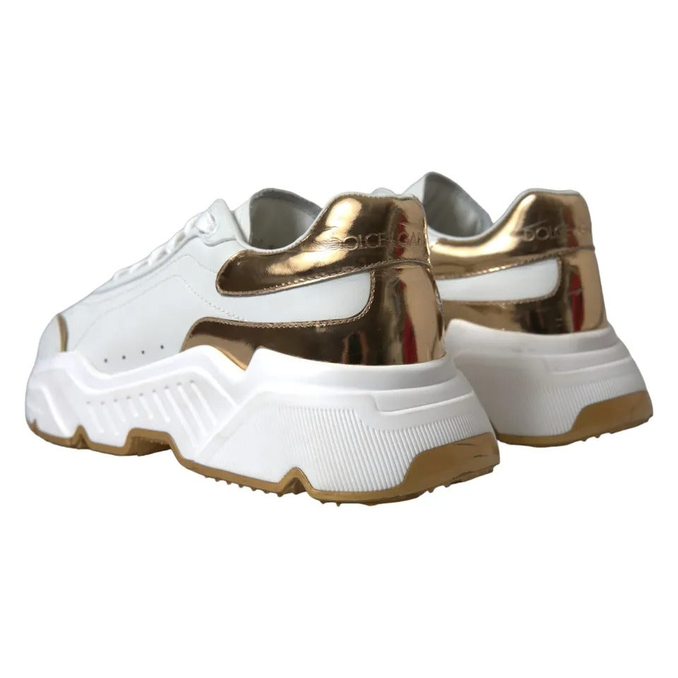 Dolce & Gabbana White Gold Leather Men Sneakers DAYMASTER Shoes Dolce & Gabbana