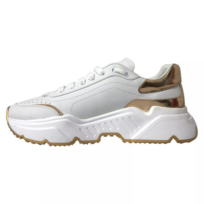 Dolce & Gabbana White Gold Leather Men Sneakers DAYMASTER Shoes Dolce & Gabbana