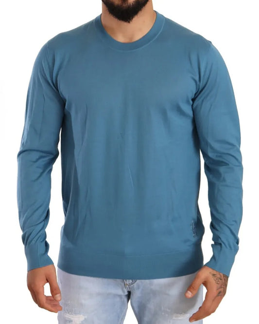 Dolce & Gabbana Blue Cashmere Crewneck Pullover Logo Sweater Dolce & Gabbana