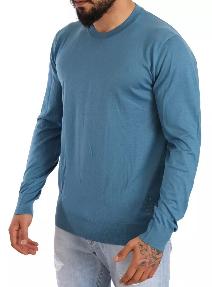 Dolce & Gabbana Blue Cashmere Crewneck Pullover Logo Sweater Dolce & Gabbana