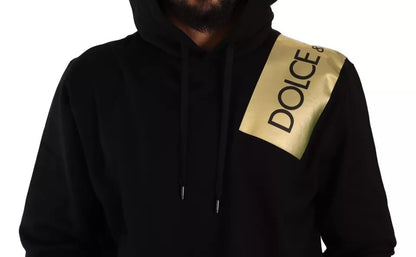 Dolce & Gabbana Black Gold Hooded Cotton Mens Pullover Sweater Dolce & Gabbana