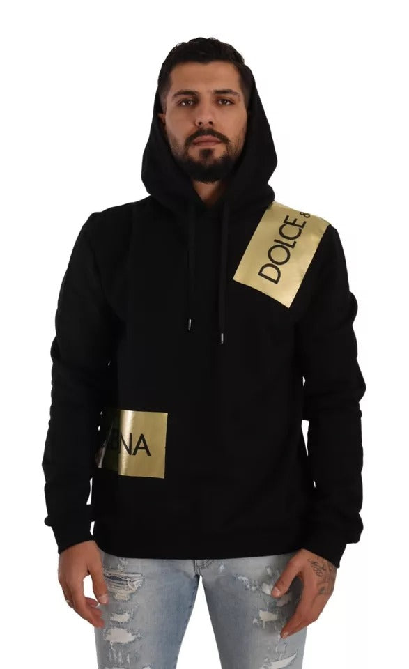 Dolce & Gabbana Black Gold Hooded Cotton Mens Pullover Sweater Dolce & Gabbana