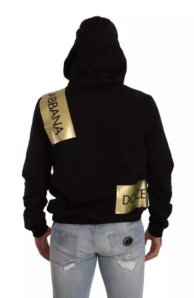 Dolce & Gabbana Black Gold Hooded Cotton Mens Pullover Sweater Dolce & Gabbana