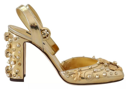 Dolce & Gabbana Gold Studs Vally Slingback Sandals Shoes Dolce & Gabbana