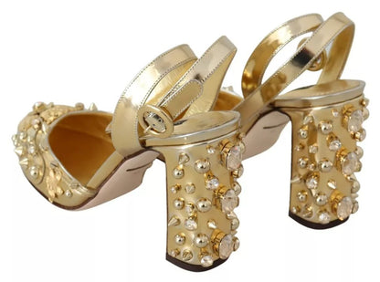 Dolce & Gabbana Gold Studs Vally Slingback Sandals Shoes Dolce & Gabbana