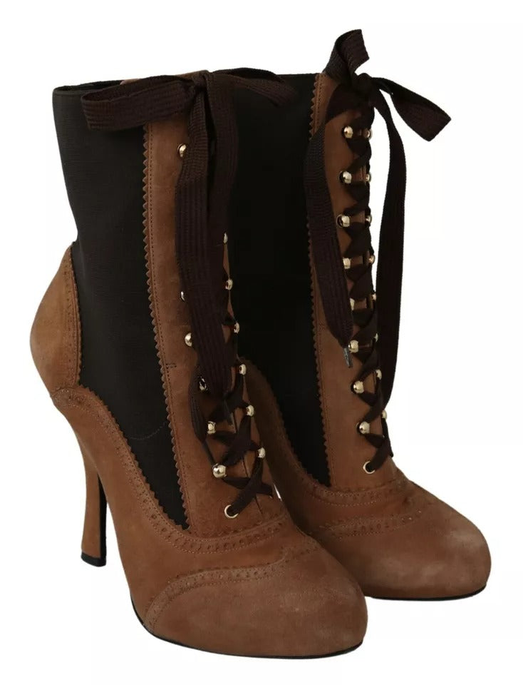 Dolce & Gabbana Brown Stretch Suede Ankle High Boots Shoes Dolce & Gabbana