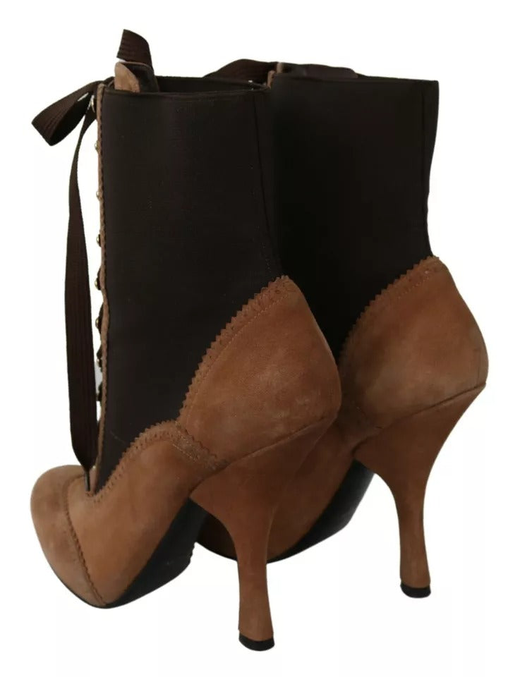 Dolce & Gabbana Brown Stretch Suede Ankle High Boots Shoes Dolce & Gabbana