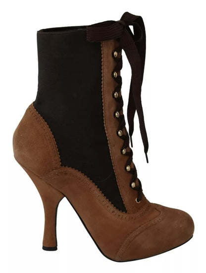 Dolce & Gabbana Brown Stretch Suede Ankle High Boots Shoes Dolce & Gabbana