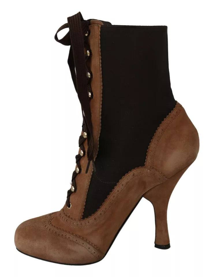 Dolce & Gabbana Brown Stretch Suede Ankle High Boots Shoes