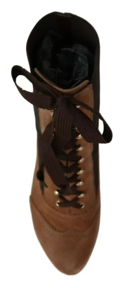 Dolce & Gabbana Brown Stretch Suede Ankle High Boots Shoes Dolce & Gabbana