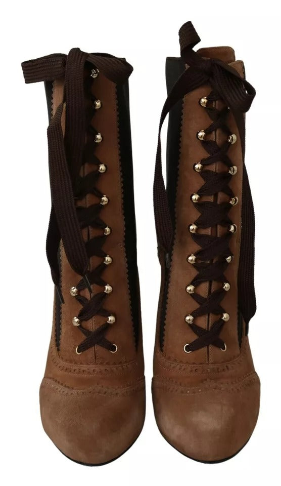 Dolce & Gabbana Brown Stretch Suede Ankle High Boots Shoes Dolce & Gabbana