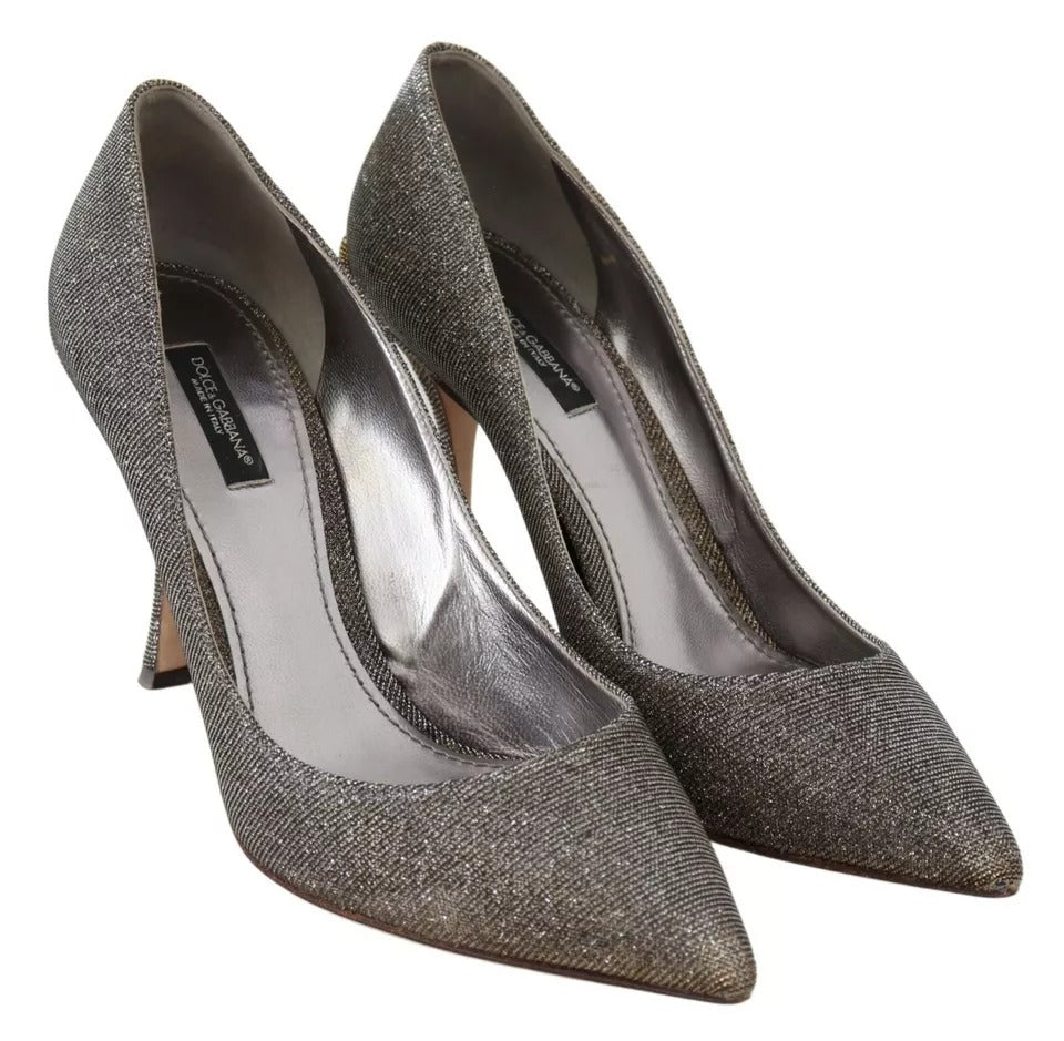 Dolce & Gabbana Gold Silver Heels Pumps Pointed Toes Shoes Dolce & Gabbana