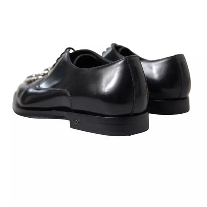 Dolce & Gabbana Black Leather Crystal Lace Up Formal Shoes Dolce & Gabbana