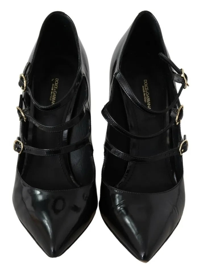 Dolce & Gabbana Black Leather Ankle Strap Heels Pumps Shoes Dolce & Gabbana