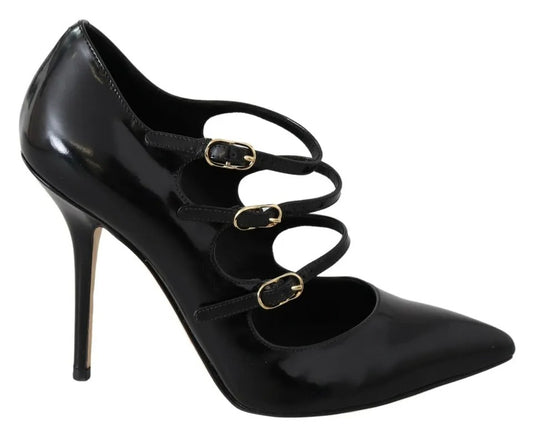 Dolce & Gabbana Black Leather Ankle Strap Heels Pumps Shoes Dolce & Gabbana