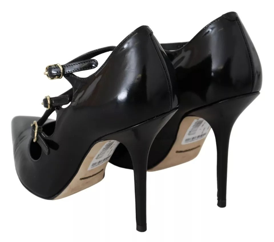 Dolce & Gabbana Black Leather Ankle Strap Heels Pumps Shoes Dolce & Gabbana