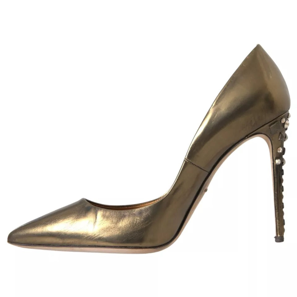 Dolce & Gabbana Bronze Leather Embellished Heels Pumps Shoes Dolce & Gabbana