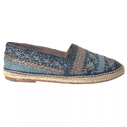 Dolce & Gabbana Blue Gray Woven Leather Buffalo Espadrille Shoes Dolce & Gabbana