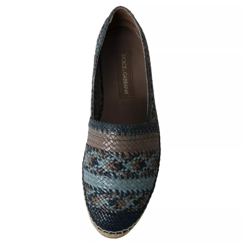 Dolce & Gabbana Blue Gray Woven Leather Buffalo Espadrille Shoes Dolce & Gabbana