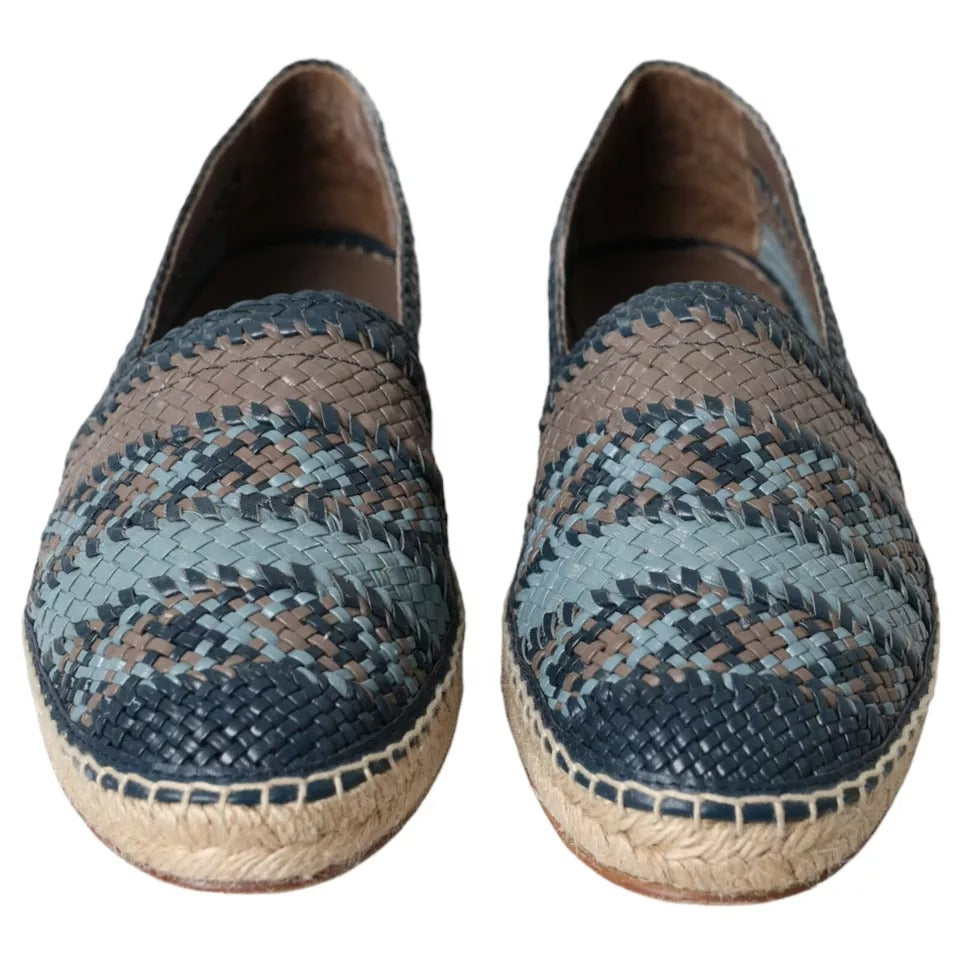 Dolce & Gabbana Blue Gray Woven Leather Buffalo Espadrille Shoes Dolce & Gabbana