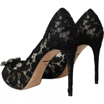 Dolce & Gabbana Black Taormina Lace Crystal Heel Pumps Shoes Dolce & Gabbana