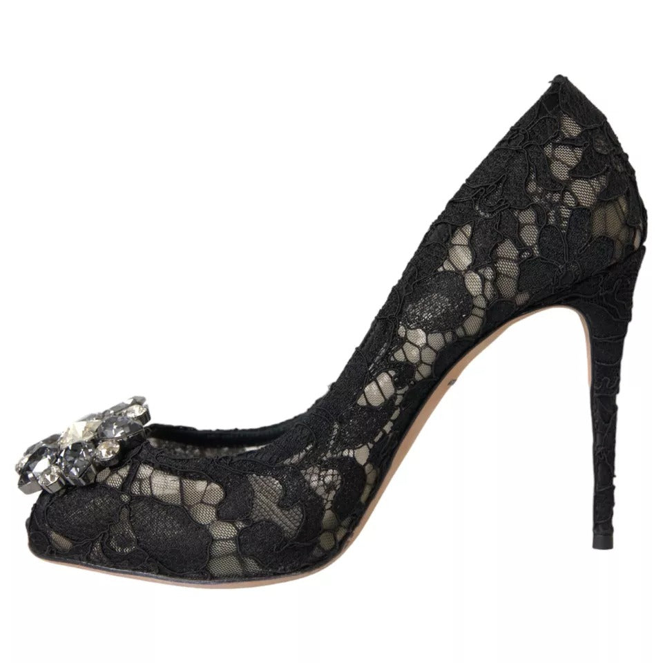 Dolce & Gabbana Black Taormina Lace Crystal Heel Pumps Shoes Dolce & Gabbana