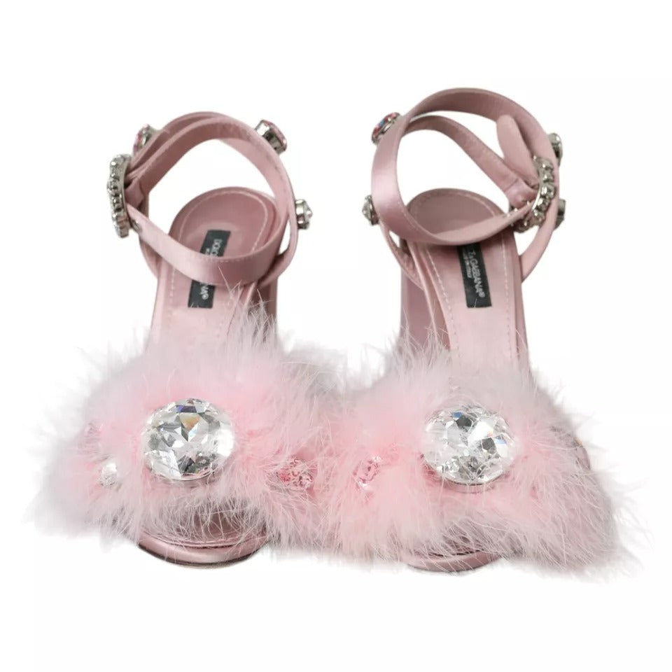 Dolce & Gabbana Pink Turkey Feather Crystal Sandals Shoes Dolce & Gabbana