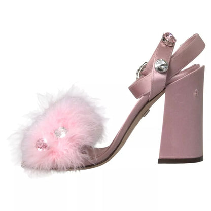 Dolce & Gabbana Pink Turkey Feather Crystal Sandals Shoes Dolce & Gabbana