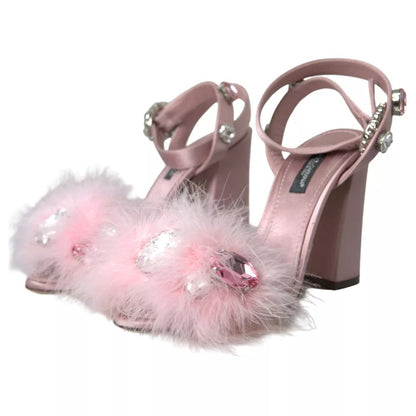 Dolce & Gabbana Pink Turkey Feather Crystal Sandals Shoes Dolce & Gabbana