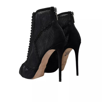 Dolce & Gabbana Black Tulle Stiletto Heels Short Boots Shoes Dolce & Gabbana