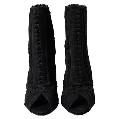 Dolce & Gabbana Black Tulle Stiletto Heels Short Boots Shoes Dolce & Gabbana