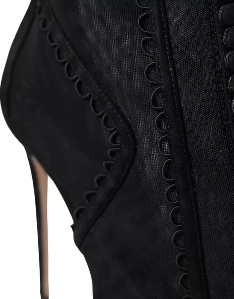 Dolce & Gabbana Black Tulle Stiletto Heels Short Boots Shoes Dolce & Gabbana