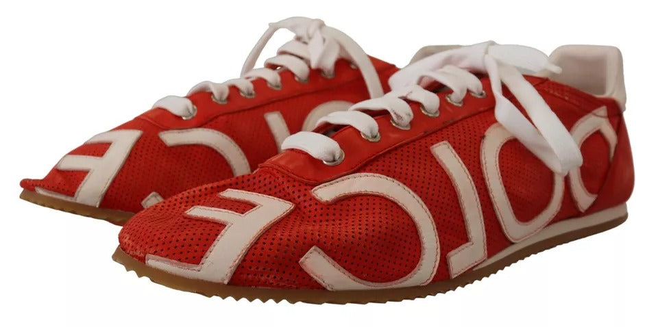 Dolce & Gabbana Red White Leather Mens Logo Casual Sneakers Shoes Dolce & Gabbana