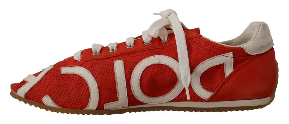 Dolce & Gabbana Red White Leather Mens Logo Casual Sneakers Shoes Dolce & Gabbana