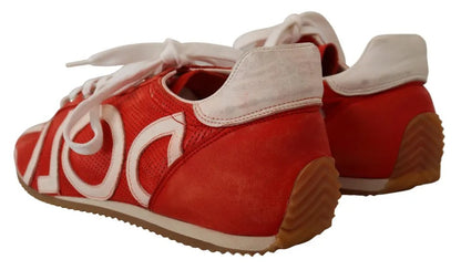 Dolce & Gabbana Red White Leather Mens Logo Casual Sneakers Shoes Dolce & Gabbana