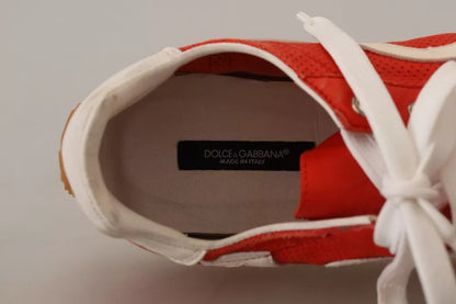 Dolce & Gabbana Red White Leather Mens Logo Casual Sneakers Shoes Dolce & Gabbana