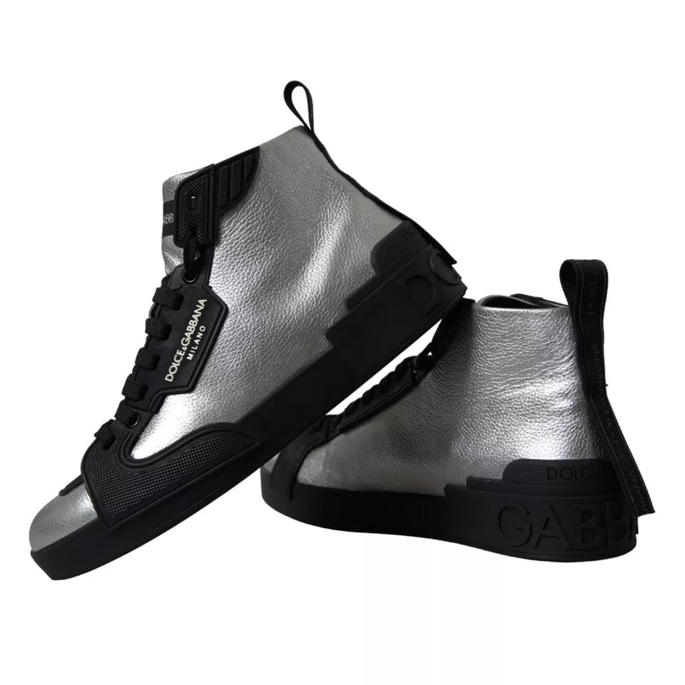 Dolce & Gabbana Black Silver Logo Mid Top Men Sneakers Shoes Dolce & Gabbana