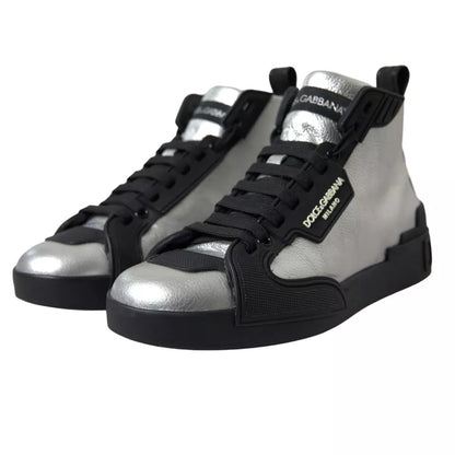 Dolce & Gabbana Black Silver Logo Mid Top Men Sneakers Shoes Dolce & Gabbana