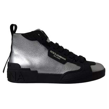 Dolce & Gabbana Black Silver Logo Mid Top Men Sneakers Shoes Dolce & Gabbana