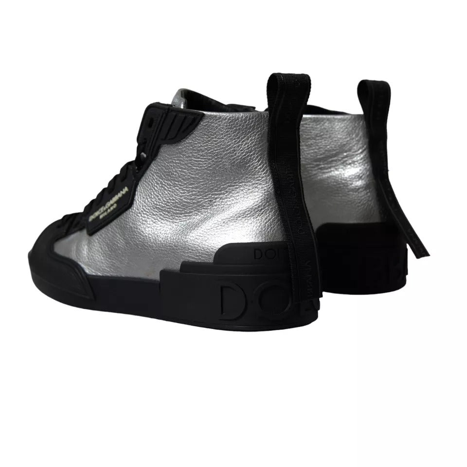 Dolce & Gabbana Black Silver Logo Mid Top Men Sneakers Shoes Dolce & Gabbana