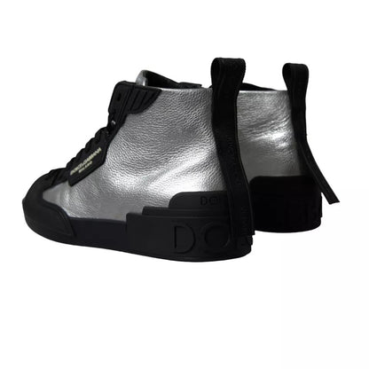 Dolce & Gabbana Black Silver Logo Mid Top Men Sneakers Shoes Dolce & Gabbana