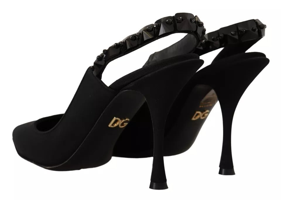 Dolce & Gabbana Black Embellished Heels Slingback Charmeuse Shoes Dolce & Gabbana