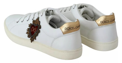 Dolce & Gabbana White Leather Heart Low Top Sneakers Men Shoes Dolce & Gabbana